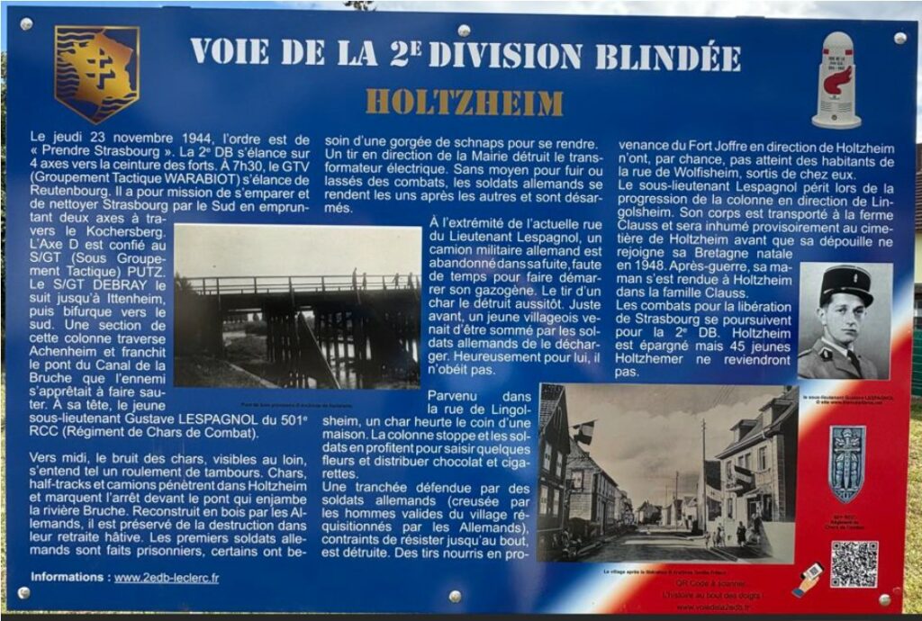 Plaque en hommage au lieutenant Gustave LESPAGNOL mort à 21 ans lors de la Libération de Strasbourg